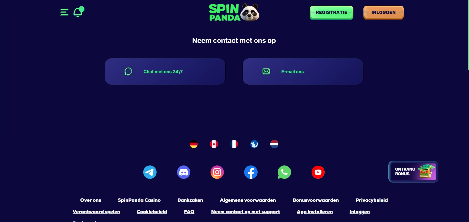 Contactopties van SpinPanda