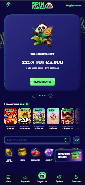 Mobiele webversie van SpinPanda op een smartphone